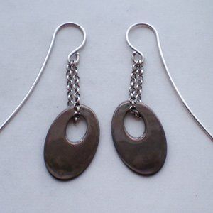 Designer Reeb Black Niello Sterling Silver 925 Dangle Pierced Earrings